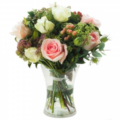 Vintage Flowers - Soft shades make this elegant glass Vase of luxury flowers the perfect gift.
