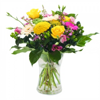 The Happy Vase - A glorious mix of flowers delivered in a vase. Perfect for any occasion and a gift that's easy to keep. Just add water! The florist will choose the loveliest blooms of the day.
