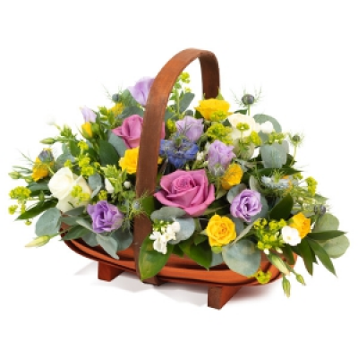 All Aboard - Behold this delightful basket carrying a torrent of summer blooms and a wash with colour.
